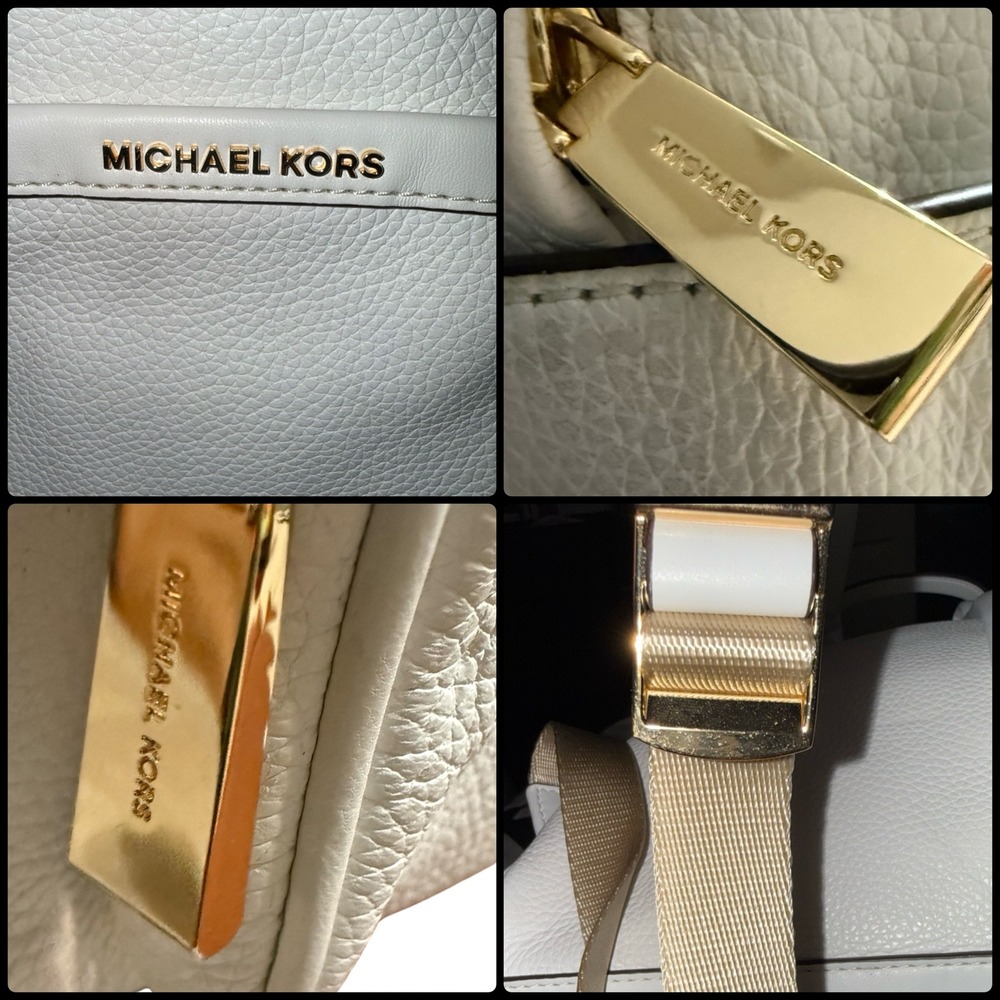 Michael Kors Bex Medium Pebbled Leather Backpack Optic White Leather Travel - Picture 15 of 16
